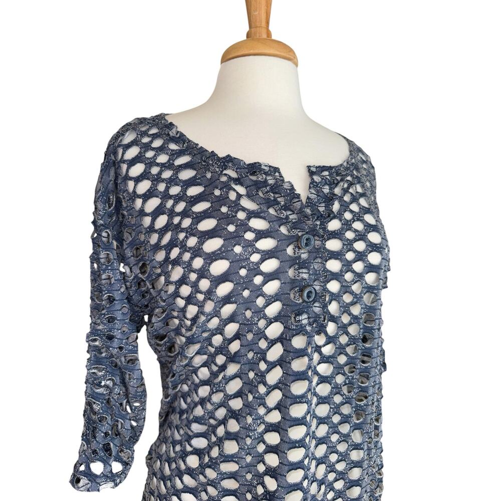 Blue Fishnet Cutout Knit Top M Y2K Cyber Grunge Festival Goth Fairy Lagenlook